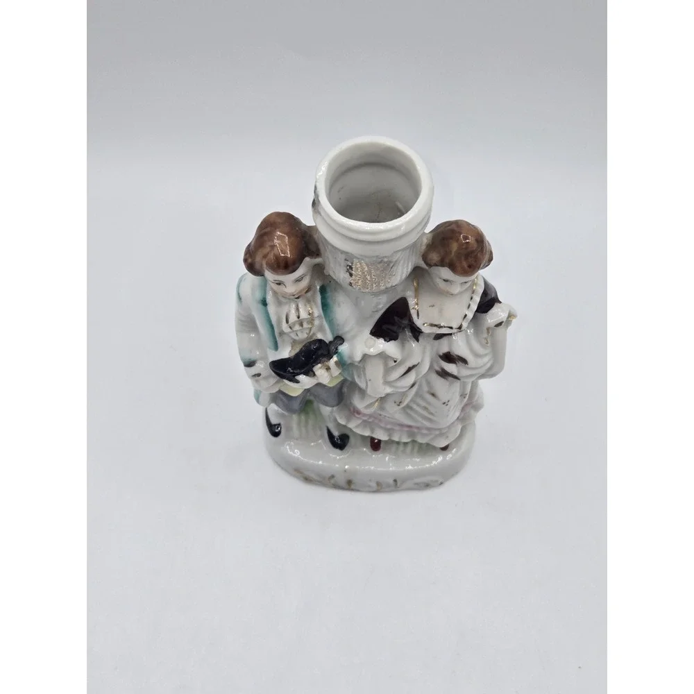 Vintage Porcelain Colonial Couple Bud Vase Victorian Man Woman Figural Vase 6.5